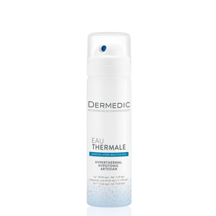 A white and blue spray bottle labeled 